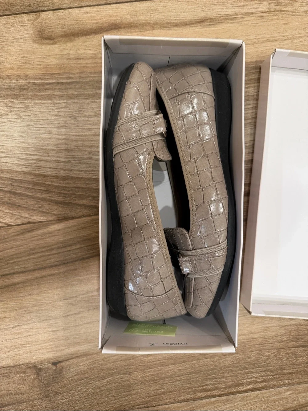 Anne Klein Sport Taupe Croc-Embossed Slip-On Loafers with Metal Bit
